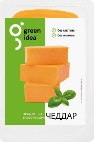 Продукт пищевой на основе крахмала GREEN IDEA со вкусом сыра Чеддар 24%, нарезка, 150г, картинка