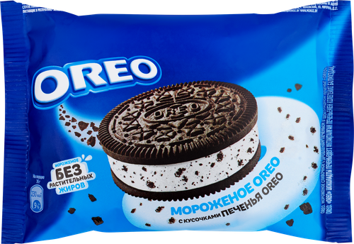 Мороженое OREO Ванильное с кусочками печенья Oreo, без змж, сэндвич,  130мл, детальное фото