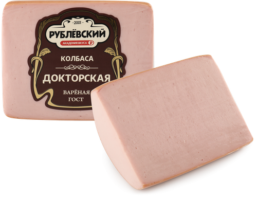 Колбаса вареная РУБЛЕВСКИЕ КОЛБАСЫ Докторская, категория А, 400г, крупный план