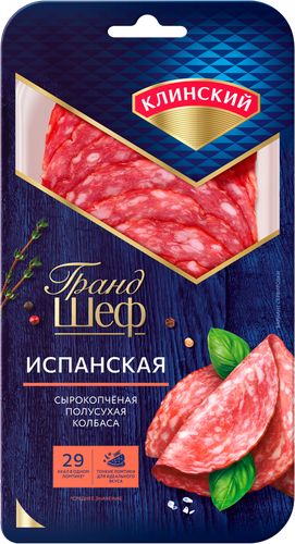 Колбаса сырокопченая КЛИНСКИЙ Испанская полусухая, нарезка, 85г, изображение