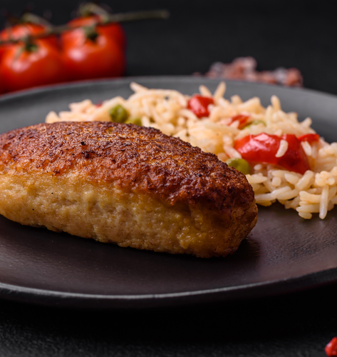Котлета куриная под соусом с рисом и овощами ЕДА БЕЗ ТРУДА, 220г, крупный план