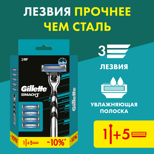 Станок для бритья GILLETTE MACH3 с 4 сменными кассетами, фото