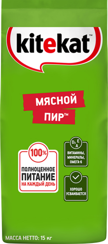 Корм сухой для кошек KITEKAT Мясной пир, полнорационный, 15кг, детальное фото