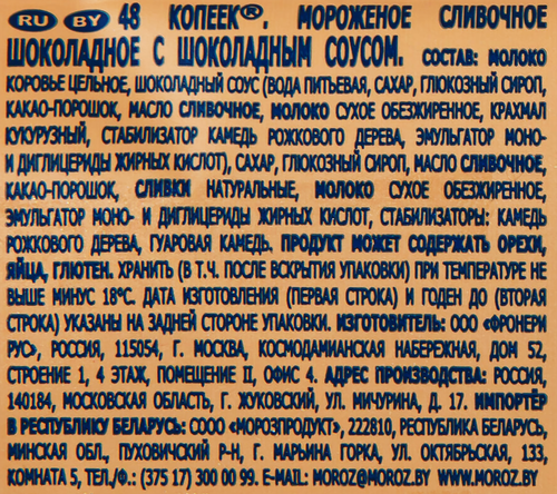 Мороженое 48 КОПЕЕК Шоколадное с шоколадным соусом, без змж, брикет,  400мл, крупный план