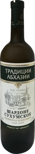 Вино ТРАДИЦИИ АБХАЗИИ Шардоне Сухумское выдержанное белое сухое, 0.75л, крупный план