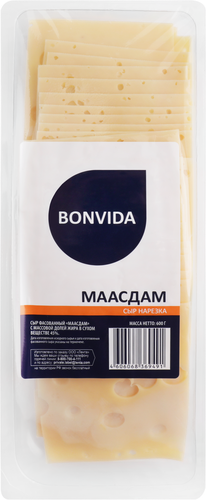 Сыр BONVIDA Маасдам 45%, нарезка, без змж, 600г, вид