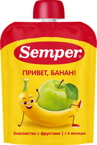 Пюре фруктовое SEMPER Яблоко, банан, с витамином С, с 6 месяцев, 90г, фото