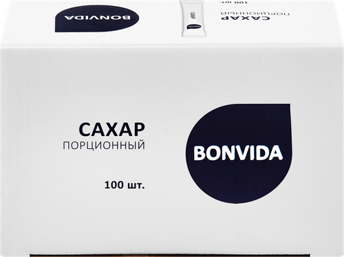 Сахар BONVIDA белый кристаллический категория ТС2, 100х5г, крупный план