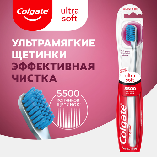 Зубная щетка COLGATE Ultra Soft для эффективной чистки, ультрамягкая, крупный план