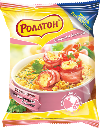 Вермишель РОЛЛТОН На домашнем бульоне с сыром и беконом, 60г, картинка