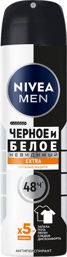 Антиперспирант-спрей мужской NIVEA Men Черное и Белое Невидимый Extra, 150мл, крупный план