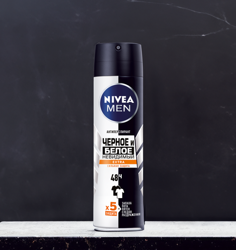Антиперспирант-спрей мужской NIVEA Men Черное и Белое Невидимый Extra, 150мл, крупный план