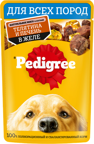 Корм консервированный для взрослых собак PEDIGREE желе с телятиной и печенью, для всех пород, 85г, картинка