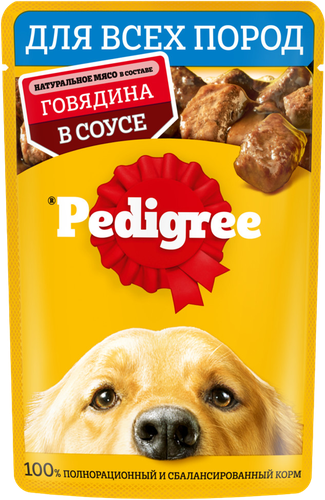 Корм консервированный для взрослых собак PEDIGREE с говядиной в соусе, для всех пород, 85г, фотография