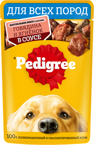 Корм консервированный для взрослых собак PEDIGREE с говядиной и ягненком в соусе, 85г, фото