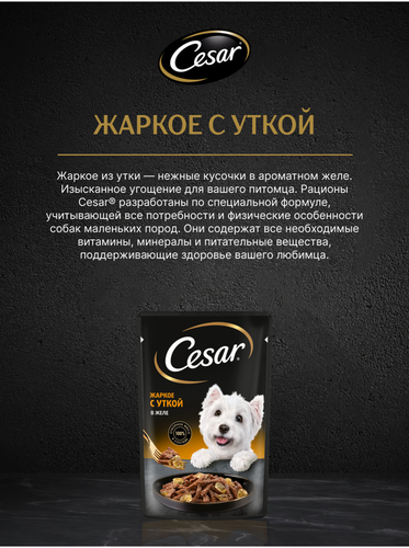 Корм влажный для взрослых собак CESAR жаркое с уткой в желе, 85г, вид