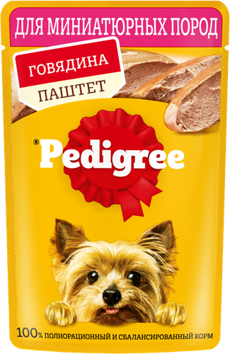 Корм консервированный для взрослых собак PEDIGREE паштет с говядиной, для миниатюрных пород, 80г, картинка