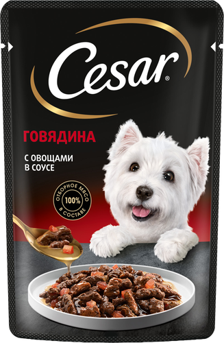 Корм влажный для взрослых собак CESAR с говядиной и овощами в соусе, 85г, детальное фото