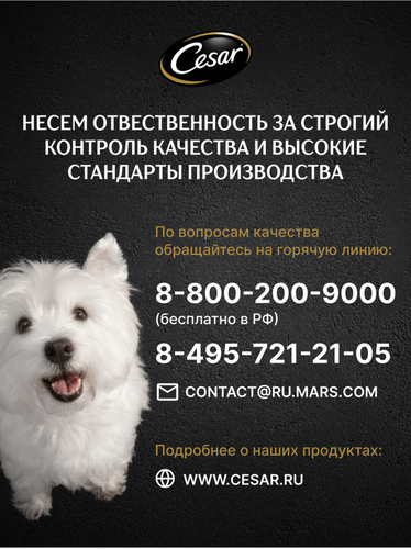 Корм влажный для взрослых собак CESAR с тушеной телятиной и овощами в желе, 85г, фото