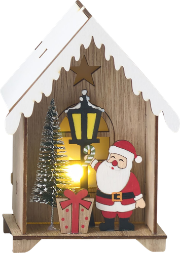 Фигура декоративная HOMECLUB Композиция в домике 16см, с LED-подсветкой, дерево, IP20 Арт. 19SF60625, крупный план