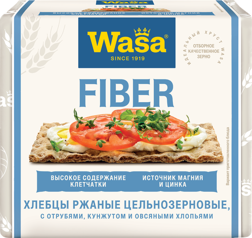 Хлебцы ржаные WASA цельнозерновые с пшеничными отрубями, кунжутом и овсяными хлопьями, 230 г, картинка