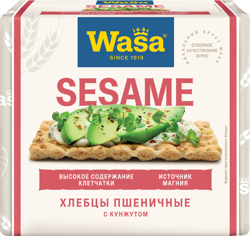 Хлебцы пшеничные WASA с посыпкой из жареного кунжута, 200 г, вид