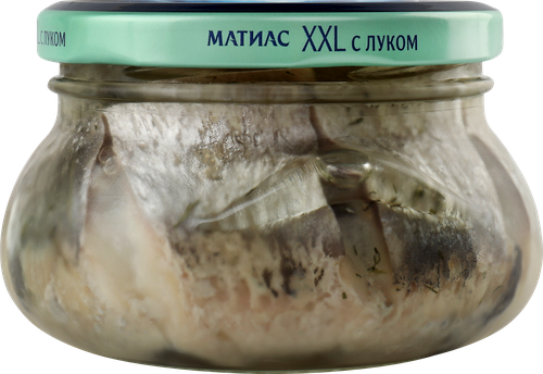 Сельдь САНТА БРЕМОР Матиас XXL отборный филе-кусочки с луком в масле, 260г, фотография