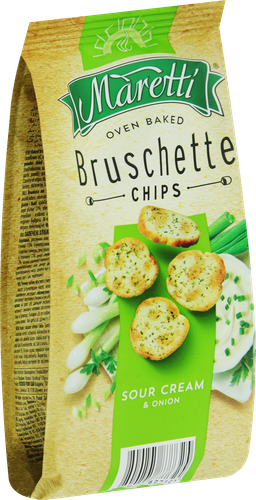 Сухарики пшеничные MARETTI Bruschette со вкусом Сметана и лук, 70г, детальное фото