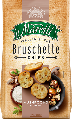 Сухарики пшеничные MARETTI Bruschette со вкусом Грибы со сметаной, 70г, изображение