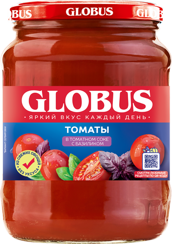 Томаты GLOBUS в томатном соке с базиликом, 720мл, детальное фото