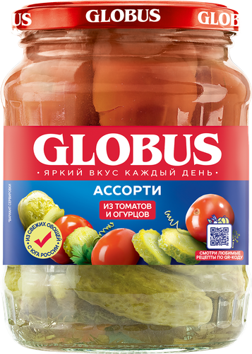 Ассорти GLOBUS томаты и огурцы маринованные, 720мл, фото