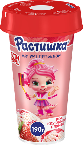 Йогурт питьевой РАСТИШКА Шейк Клубничный пломбир 2,8%, без змж, 190г, изображение