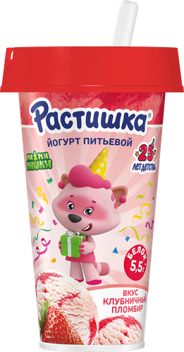 Йогурт питьевой РАСТИШКА Шейк Клубничный пломбир 2,8%, без змж, 190г, детальное фото