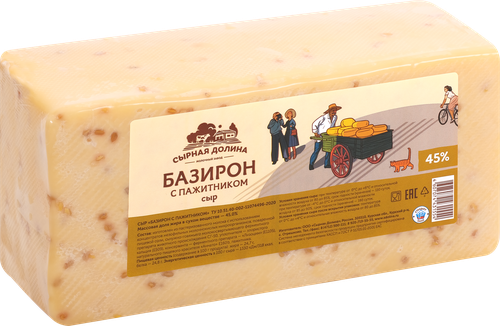 Сыр СЫРНАЯ ДОЛИНА Базирон с пажитником 45%, без змж, весовой, изображение
