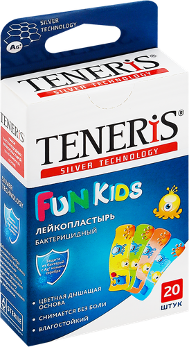 Лейкопластырь бактерицидный TENERIS Fun Kids с рисунками 5,6х1,9см, 20шт, фотография