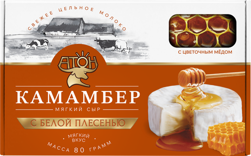 Сыр мягкий АТОН Камамбер с белой плесенью и медом 50–60%, без змж, 100г, детальное фото