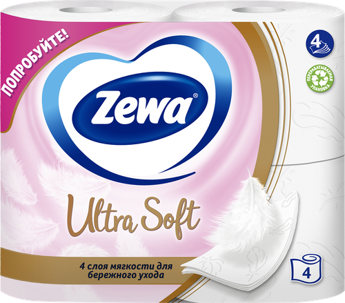 Бумага туалетная ZEWA Ultra Soft 4-слоя, 4шт, фотография