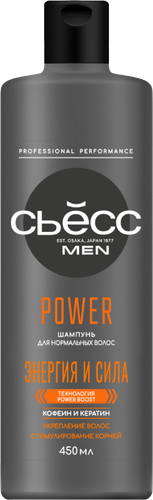 Шампунь для нормальных волос мужской СЬĔСС Men Power, 450мл, крупный план