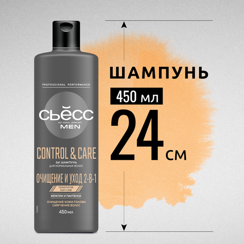 Шампунь для нормальных волос мужской СЬĔСС Men Control&Care 2в1, 450мл, фотография