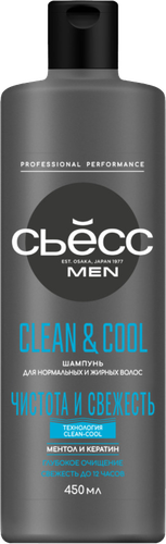 Шампунь для нормальных и жирных волос мужской СЬĔСС Men Clean&Cool, 450мл, картинка