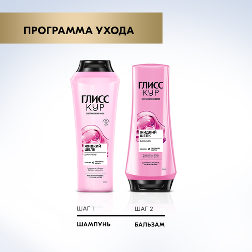 Бальзам для непослушных тусклых волос ГЛИСС КУР Жидкий шелк, 360мл, крупный план