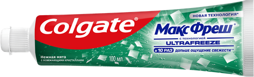 Зубная паста COLGATE Макс Фреш Нежная мята с освежающими кристаллами для свежего дыхания и защиты от кариеса, 100мл, крупный план