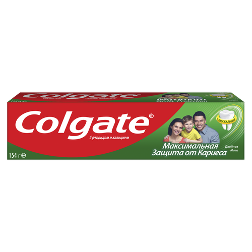 Зубная паста COLGATE Максимальная защита от кариеса Двойная мята с комплексом кальция и фторида и технологий Calcium-lock для укрепления ослабленной эмали, защиты от кариеса и свежего дыхания, 100мл, крупный план