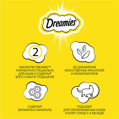 Лакомство для кошек DREAMIES Mix c лососем и сыром, 60г, вид