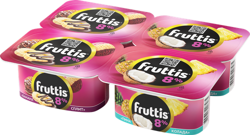 Продукт йогуртный FRUTTIS Суперэкстра Банана-сплит/Пина колада 8%, без змж, 115г, фото