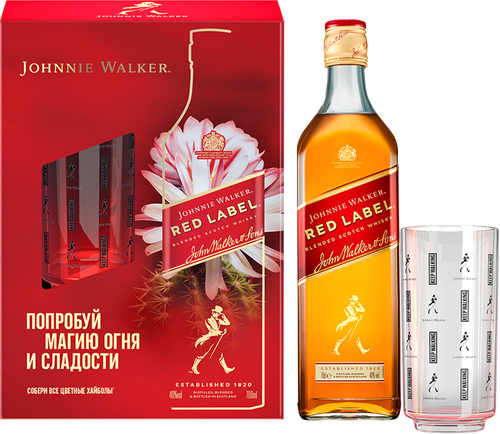 Виски JOHNNIE WALKER Red Label Шотландский, купажированный 40%, п/у + стакан, 0.7л