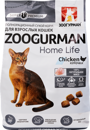 Корм сухой для взрослых кошек ЗООГУРМАН Home Life Курочка, 1,5кг, изображение