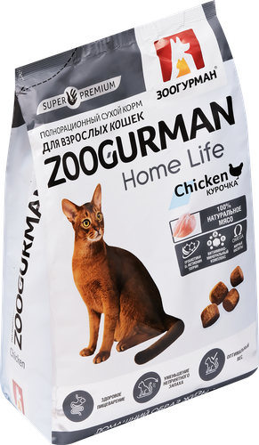 Корм сухой для взрослых кошек ЗООГУРМАН Home Life Курочка, 1,5кг, фото