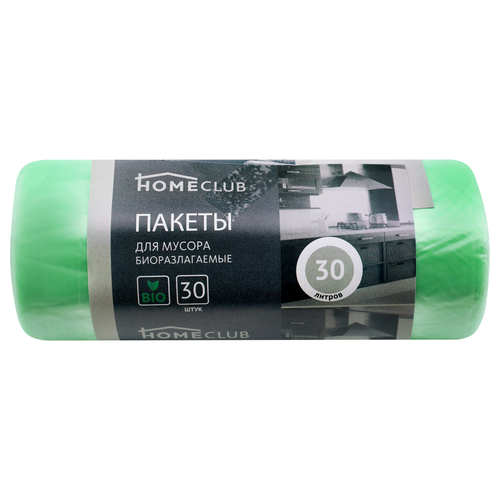 Пакеты для мусора HOMECLUB Bio 30л зеленые, 30шт, фотография