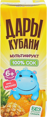 Сок ДАРЫ КУБАНИ Мультифрукт, с 6 месяцев, 200мл, крупный план